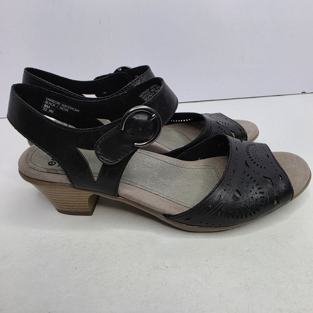Earth Sandals Black Women's Leather Upper Carson Westport Size 8M Heel 2"